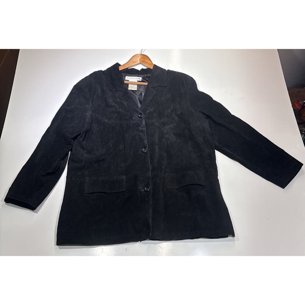 Vintage Jessica Holbrook Suede Leather Jacket L Black Chore Work Barn Western